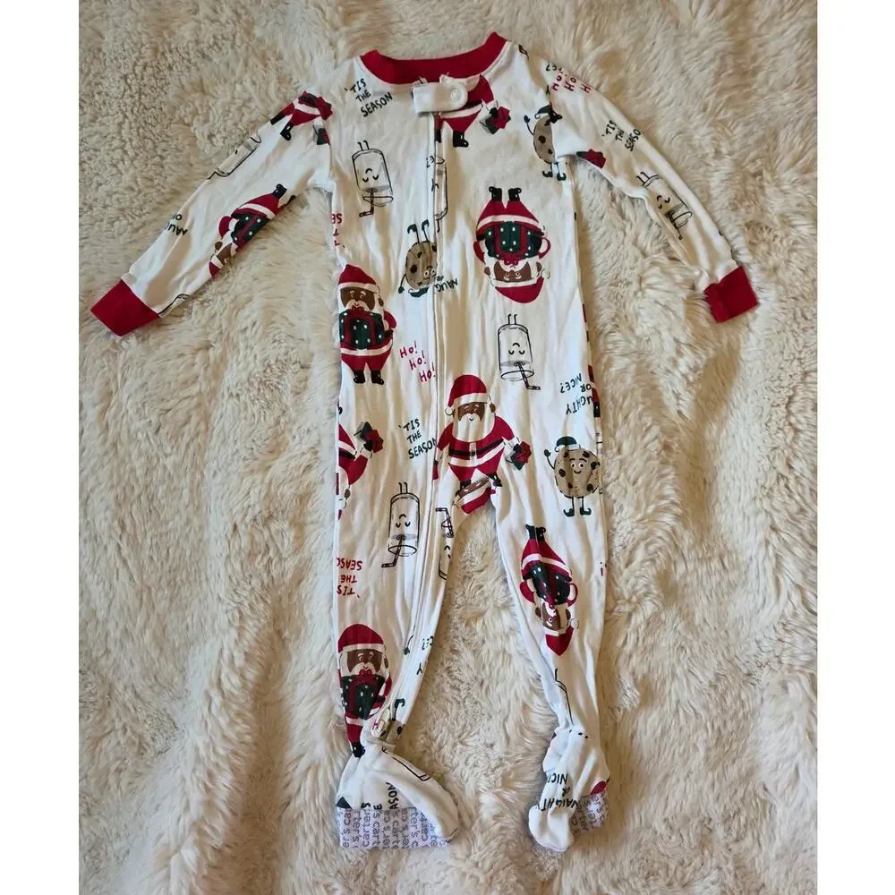 Santa Milk and Cookies Zip up Snug Fit Footie Pajamas Unisex 18m